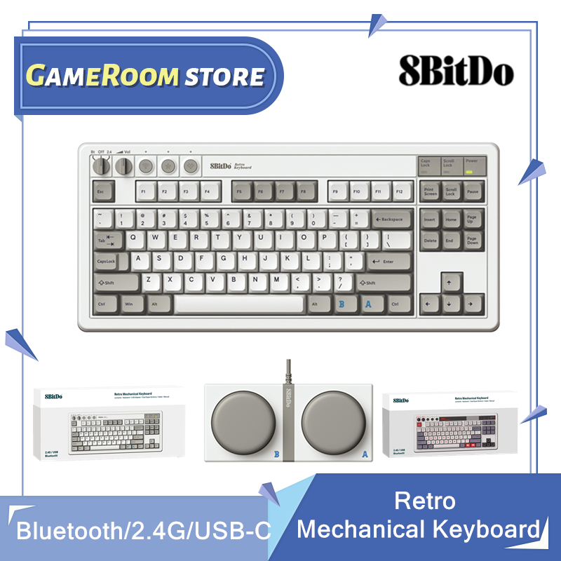 Gaming Keyboard Bluetooth - Keyboard Mekanikal Retro 8Bitdo, Bluetooth/2.4G/USB-C Keyboard